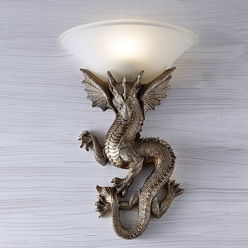 LED Wall Sconce Light Fixture - Traditional European Resin & Glass Design - Semi-Circular 1-Light for Living Room & Hallway