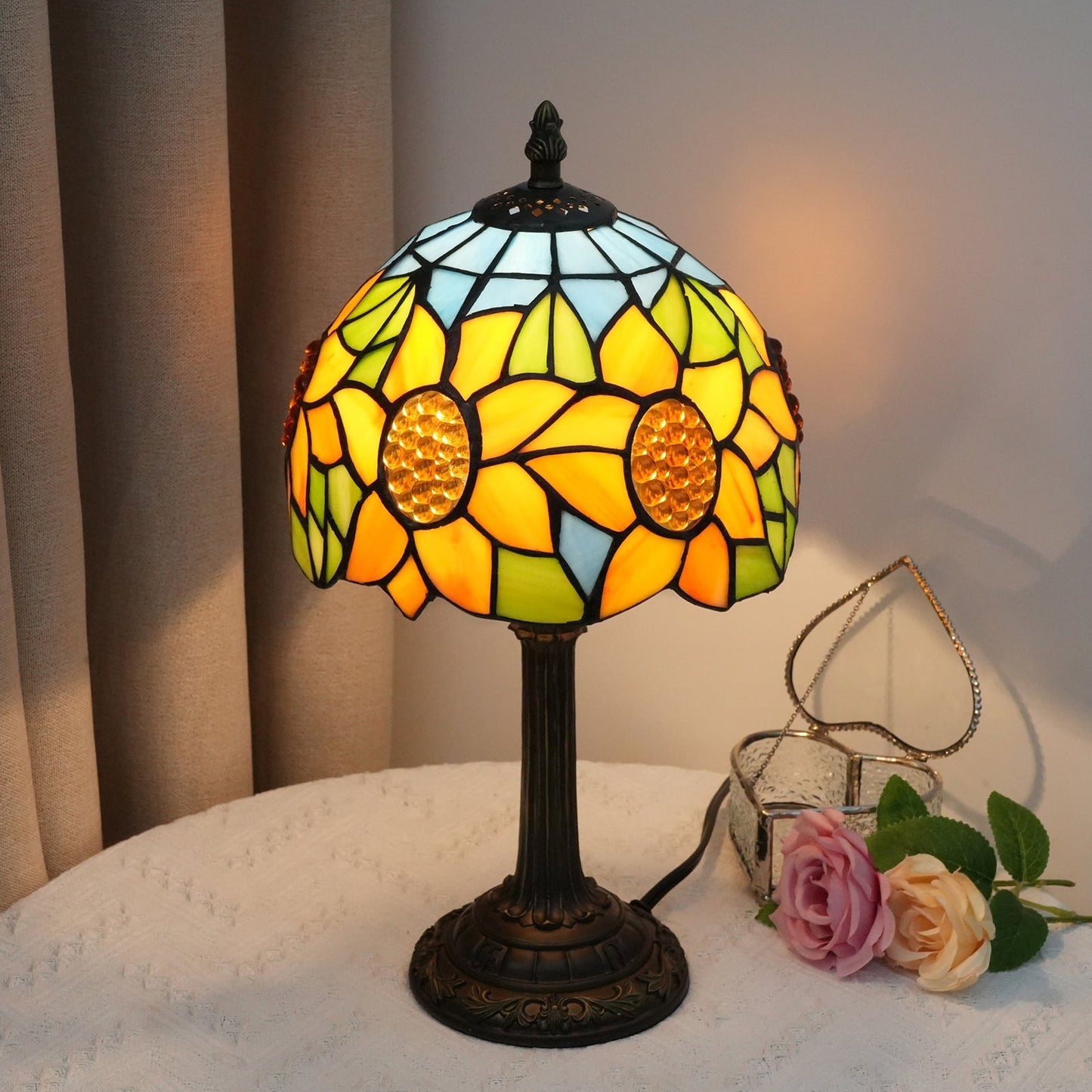 Tiffany Sunflower Table Lamp - 1-Light Resin Glass Umbrella Design for Bedroom & Living Room Lighting