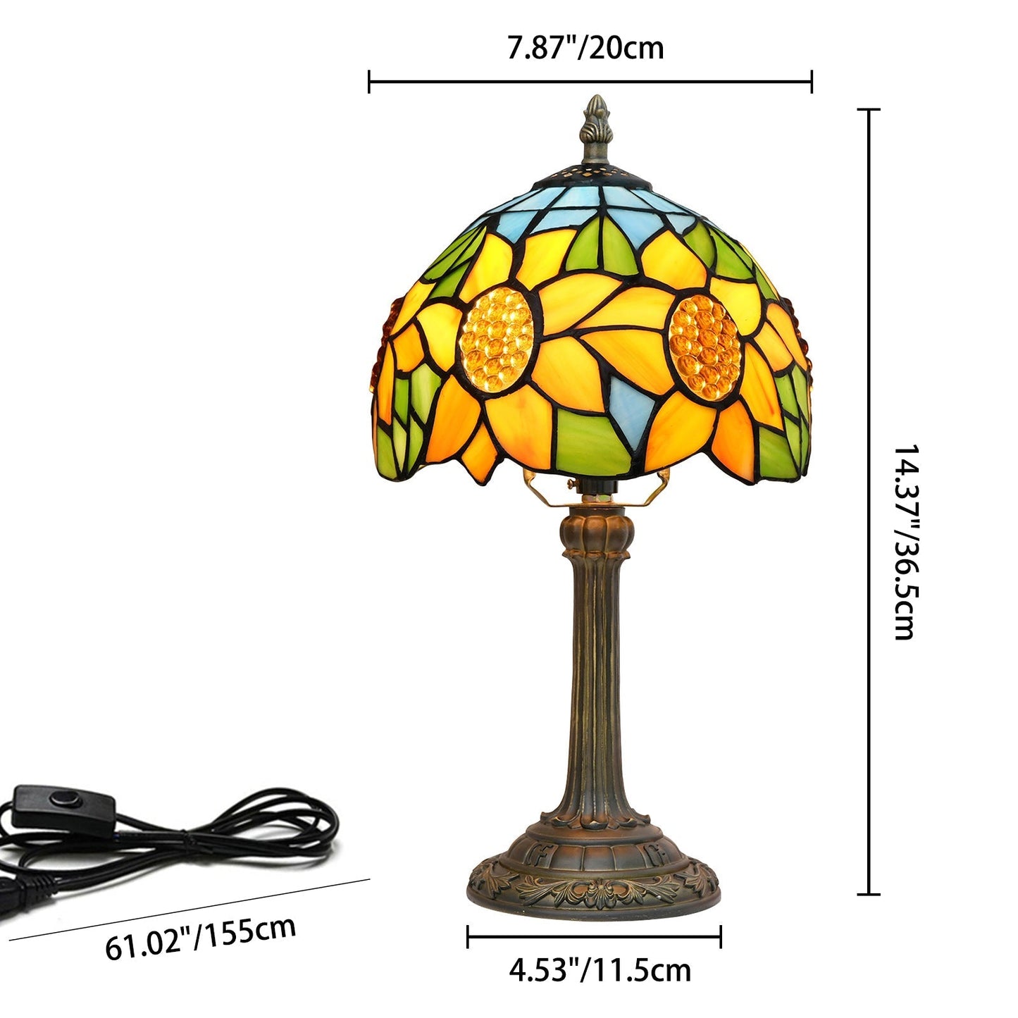 Tiffany Sunflower Table Lamp - 1-Light Resin Glass Umbrella Design for Bedroom & Living Room Lighting