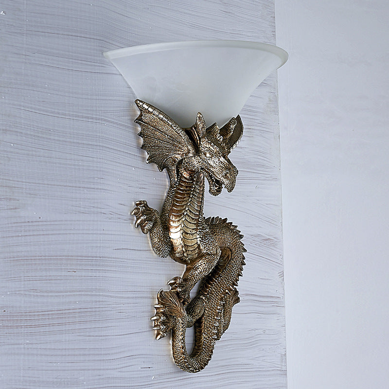 LED Wall Sconce Light Fixture - Traditional European Resin & Glass Design - Semi-Circular 1-Light for Living Room & Hallway