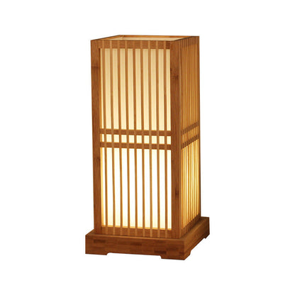 LED Table Lamp - Japanese Minimalist Wooden Square Design - 1-Light Fixture for Bedroom, Living Room & Office Use