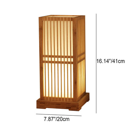 LED Table Lamp - Japanese Minimalist Wooden Square Design - 1-Light Fixture for Bedroom, Living Room & Office Use