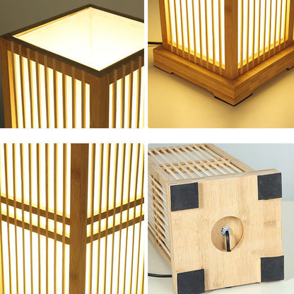 LED Table Lamp - Japanese Minimalist Wooden Square Design - 1-Light Fixture for Bedroom, Living Room & Office Use