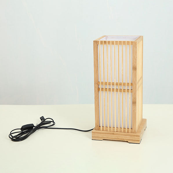 LED Table Lamp - Japanese Minimalist Wooden Square Design - 1-Light Fixture for Bedroom, Living Room & Office Use