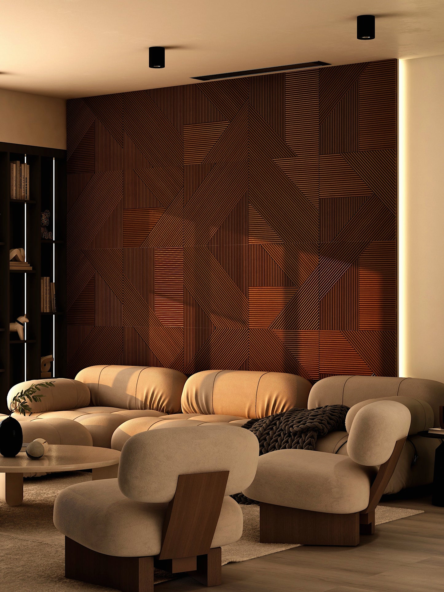 Contemporary Walnut Wood Paneling - Geometric Design for Bedrooms, Adhesive Fluted and Square Patterns