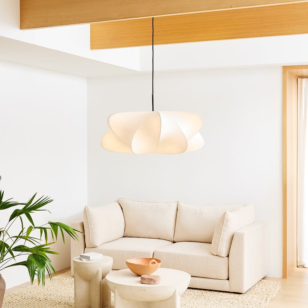 Cocoon-Style Pendant Light | Silk & Iron, Adjustable Height for Dining Room & Living Room