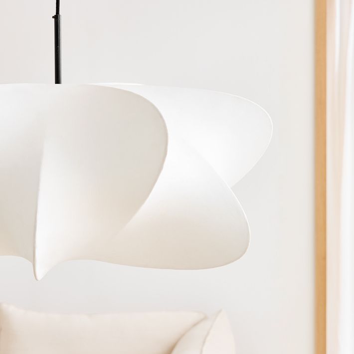 Cocoon-Style Pendant Light | Silk & Iron, Adjustable Height for Dining Room & Living Room
