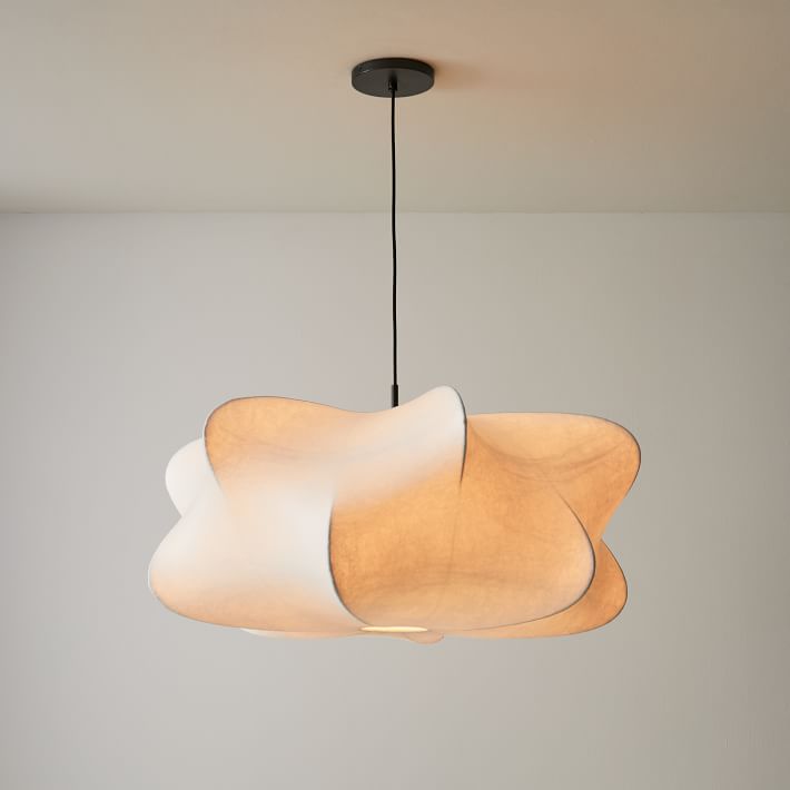 Cocoon-Style Pendant Light | Silk & Iron, Adjustable Height for Dining Room & Living Room