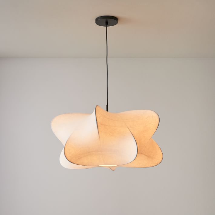 Cocoon-Style Pendant Light | Silk & Iron, Adjustable Height for Dining Room & Living Room