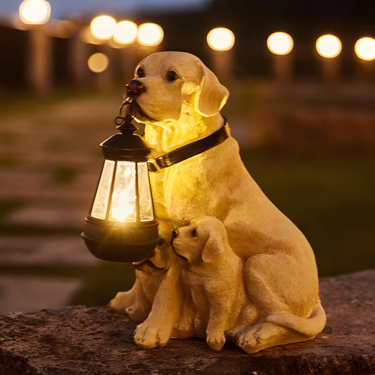 Resin Dog Statue with Solar Lantern - Outdoor Garden Decor Light, Perfect Rottweiler Gift Ideas Garden Statue Golden Retriever with Solar Lantern