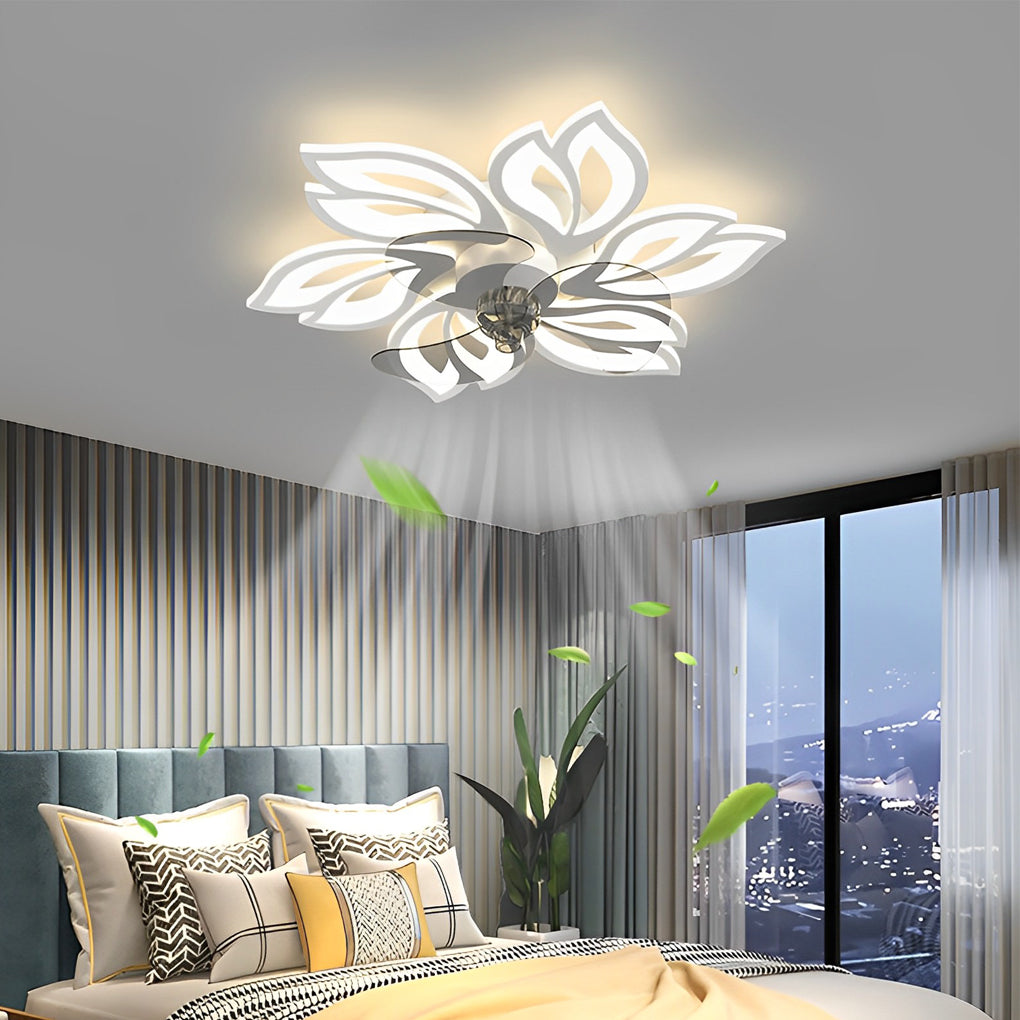 LED Modern Ceiling Fan Light with Flower Design, Smart Silent Stepless Dimming, Ideal for Living Room & Bedroom