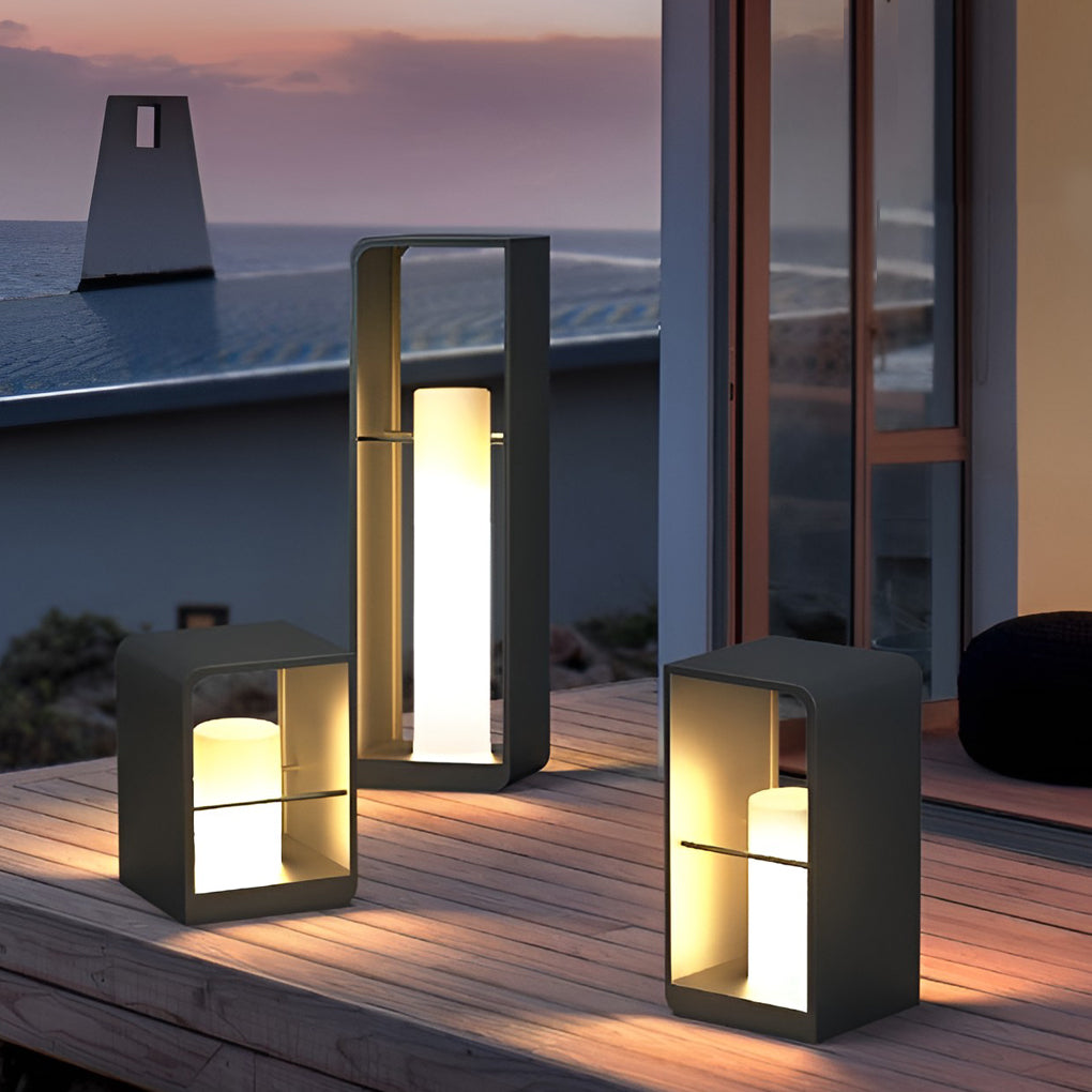 Waterproof Black Rectangular Solar Outdoor Lanterns for Modern Gardens & Patios