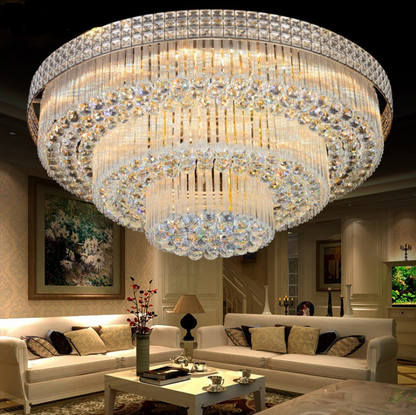 Massive Crystal Chandelier for Large Rooms - 10 Foot Round Gold Design, Perfect for Luxury Living Spaces & Big Entries