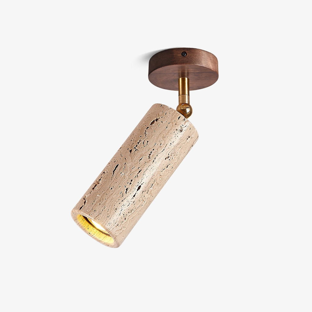 Yellow Travertine Ceiling Spotlight | Adjustable LED, Walnut Wood Mount for Contemporary Interiors