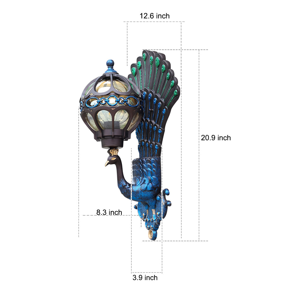 Waterproof Retro Peacock Outdoor Wall Light Fixture - Aluminum European Style for Garden & Patio Lighting