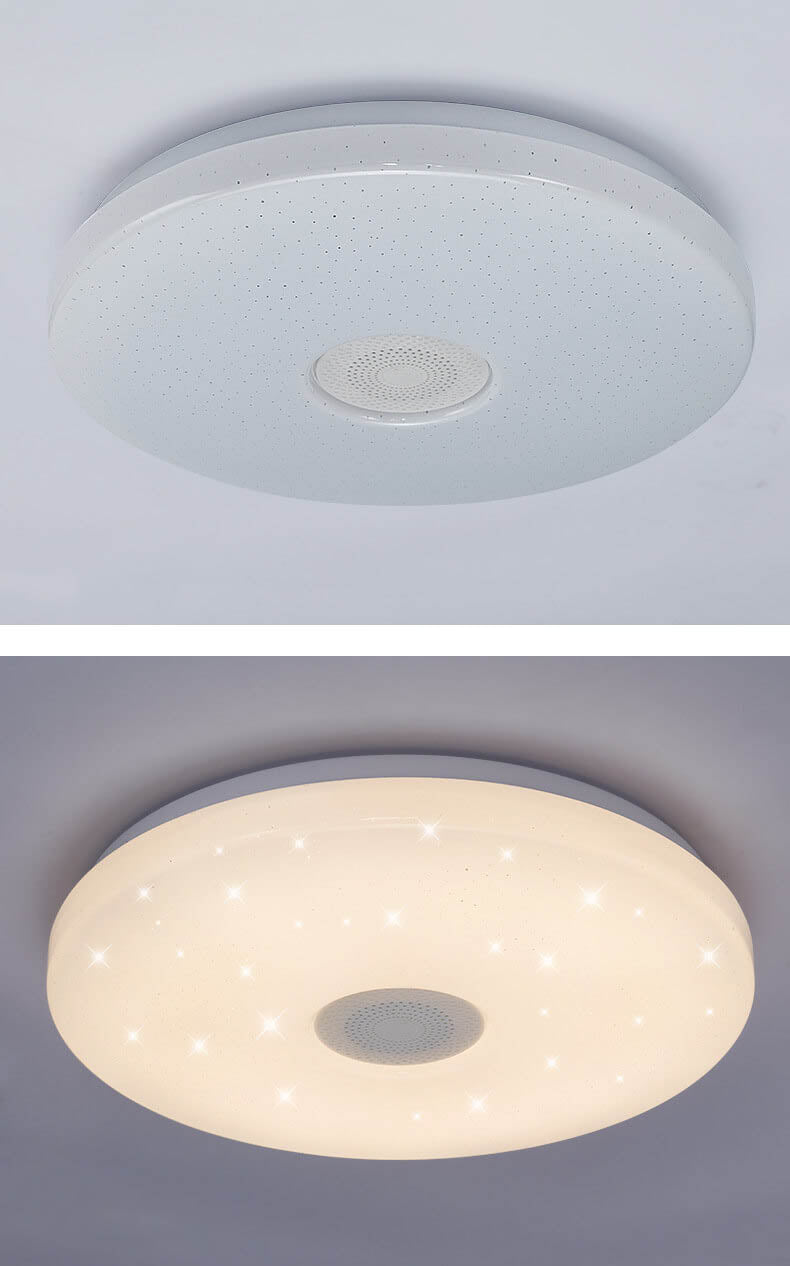 LED Flush Mount Ceiling Light with Bluetooth Speaker & Remote Control - Smart Dimmable Fixture for Living Room & Bedroom