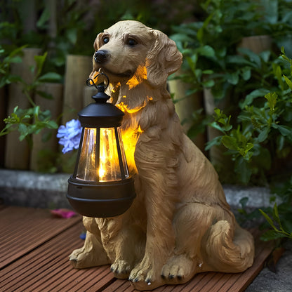 Resin Dog Statue with Solar Lantern - Outdoor Garden Decor Light, Perfect Rottweiler Gift Ideas Garden Statue Golden Retriever with Solar Lantern