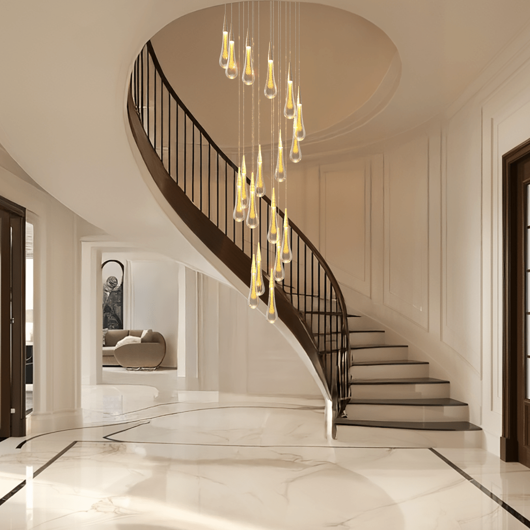 Crystal Droplets Chandelier – Modern Spiral Dimmable LED Lighting for Living Room, Dining & Entryway