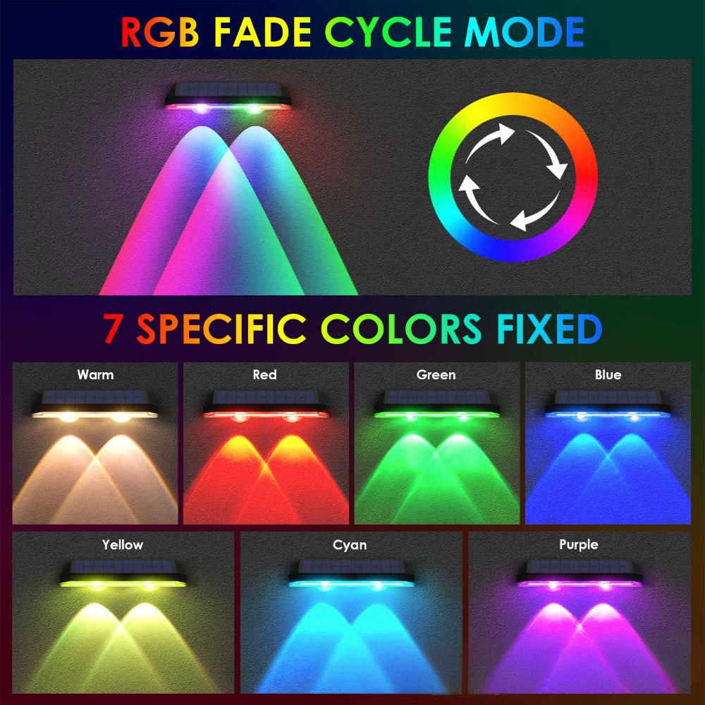 Solar Fence Lights Outdoor Waterproof – Warm White & RGB LED Deck, Railing, Patio & Stair Lights with 8 Color Modes and Memory Function