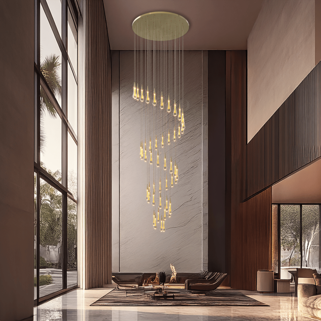 Crystal Droplets Chandelier – Modern Spiral Dimmable LED Lighting for Living Room, Dining & Entryway