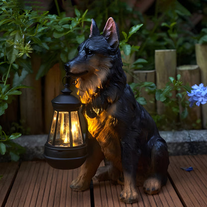 Resin Dog Statue with Solar Lantern - Outdoor Garden Decor Light, Perfect Rottweiler Gift Ideas Garden Statue Golden Retriever with Solar Lantern