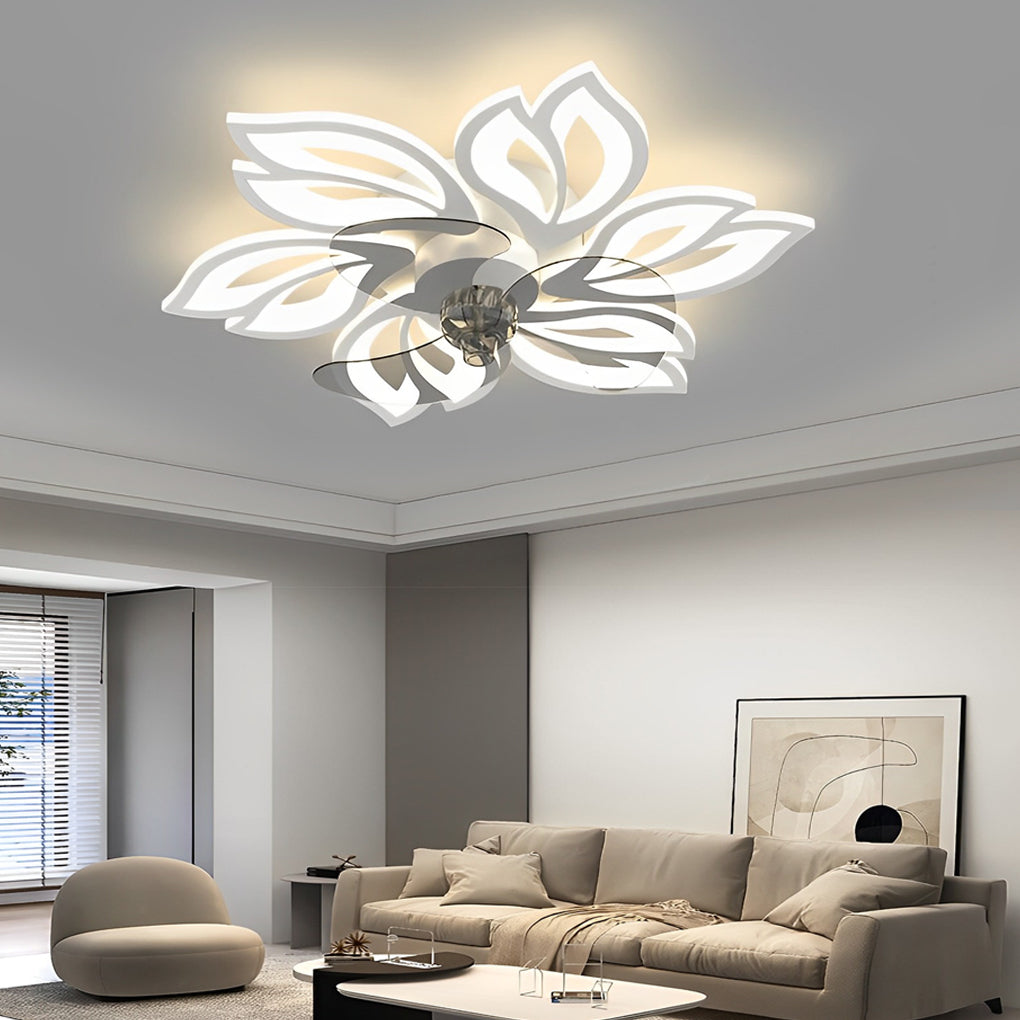 LED Modern Ceiling Fan Light with Flower Design, Smart Silent Stepless Dimming, Ideal for Living Room & Bedroom