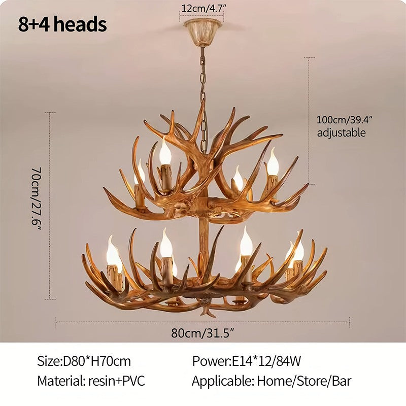 Antler Shape Resin Chandelier | Adjustable Height, Rustic Elegance & Ideal for Living Room, Dining Area, or Entryway