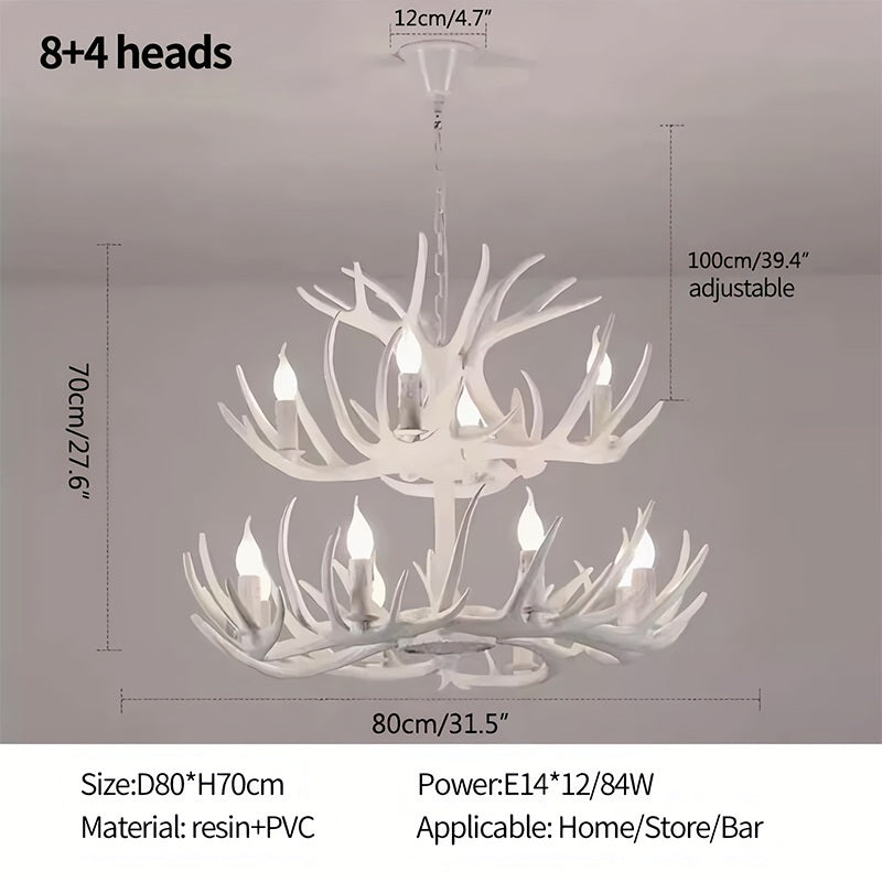 Antler Shape Resin Chandelier | Adjustable Height, Rustic Elegance & Ideal for Living Room, Dining Area, or Entryway