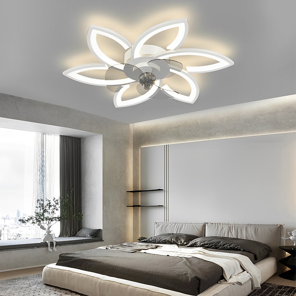 LED Modern Ceiling Fan Light with Flower Design, Smart Silent Stepless Dimming, Ideal for Living Room & Bedroom
