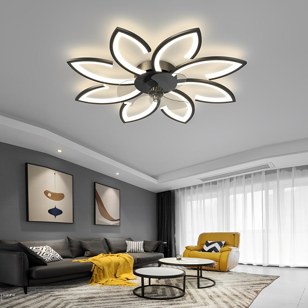 LED Modern Ceiling Fan Light with Flower Design, Smart Silent Stepless Dimming, Ideal for Living Room & Bedroom