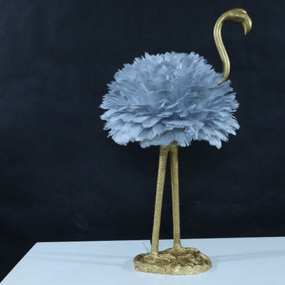 LED Table Lamp with Goose Feather Shade and Metal Flamingo Base for Bedside Lighting in Contemporary Nordic Style