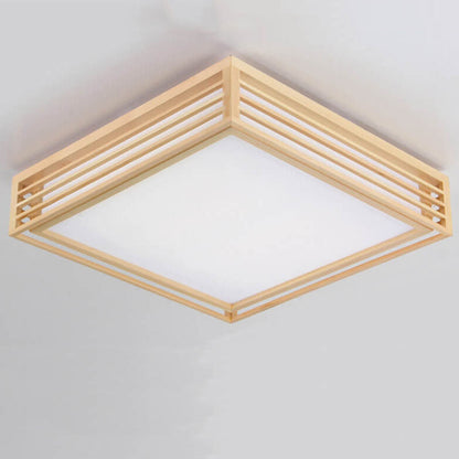 LED Flush Mount Ceiling Light - Nordic Solid Wood Square Fixture for Japanese Tatami Rooms & Low Ceilings