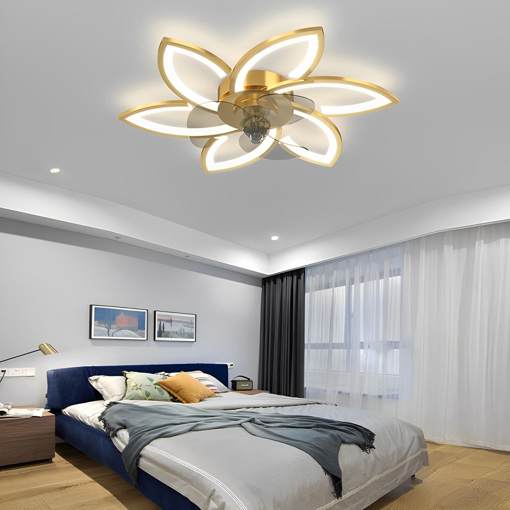 LED Modern Ceiling Fan Light with Flower Design, Smart Silent Stepless Dimming, Ideal for Living Room & Bedroom