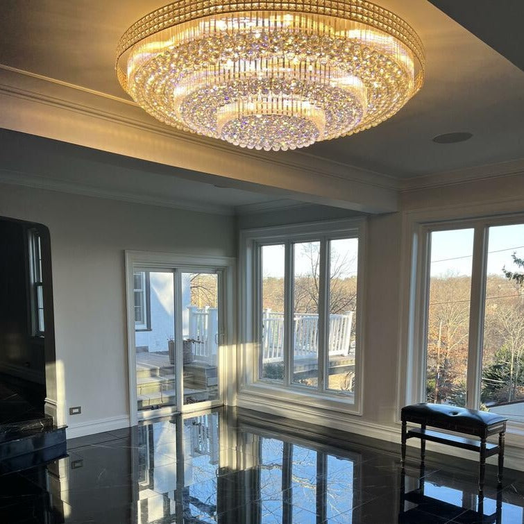 Massive Crystal Chandelier for Large Rooms - 10 Foot Round Gold Design, Perfect for Luxury Living Spaces & Big Entries