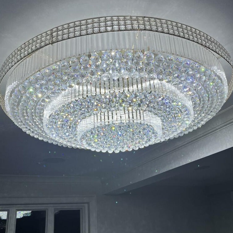 Massive Crystal Chandelier for Large Rooms - 10 Foot Round Gold Design, Perfect for Luxury Living Spaces & Big Entries