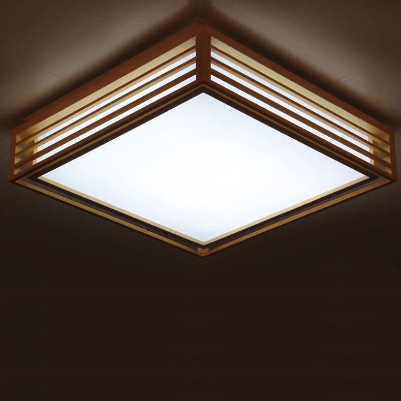 LED Flush Mount Ceiling Light - Nordic Solid Wood Square Fixture for Japanese Tatami Rooms & Low Ceilings