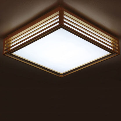 LED Flush Mount Ceiling Light - Nordic Solid Wood Square Fixture for Japanese Tatami Rooms & Low Ceilings