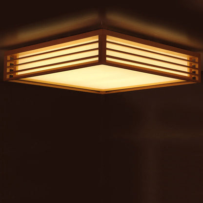 LED Flush Mount Ceiling Light - Nordic Solid Wood Square Fixture for Japanese Tatami Rooms & Low Ceilings