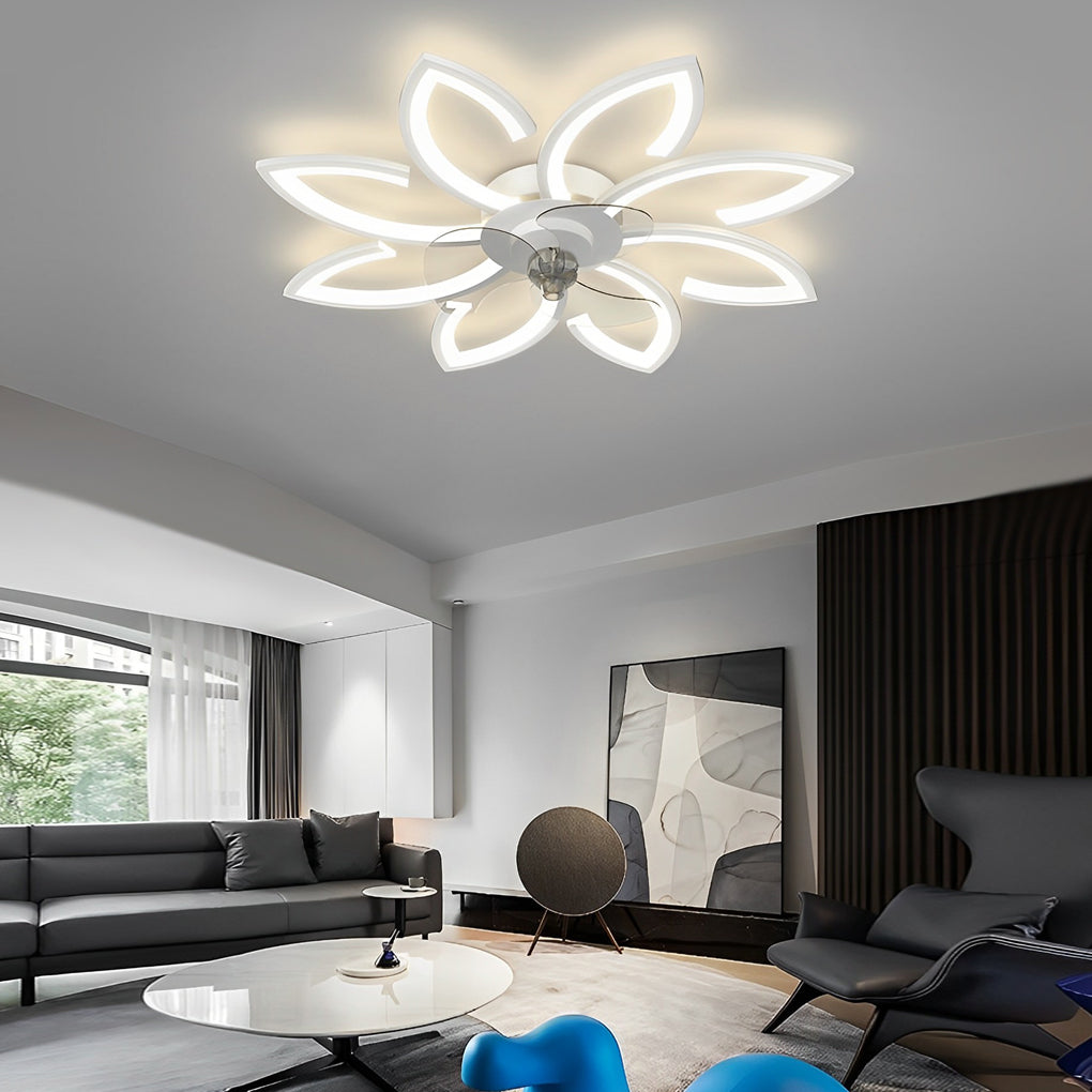 LED Modern Ceiling Fan Light with Flower Design, Smart Silent Stepless Dimming, Ideal for Living Room & Bedroom