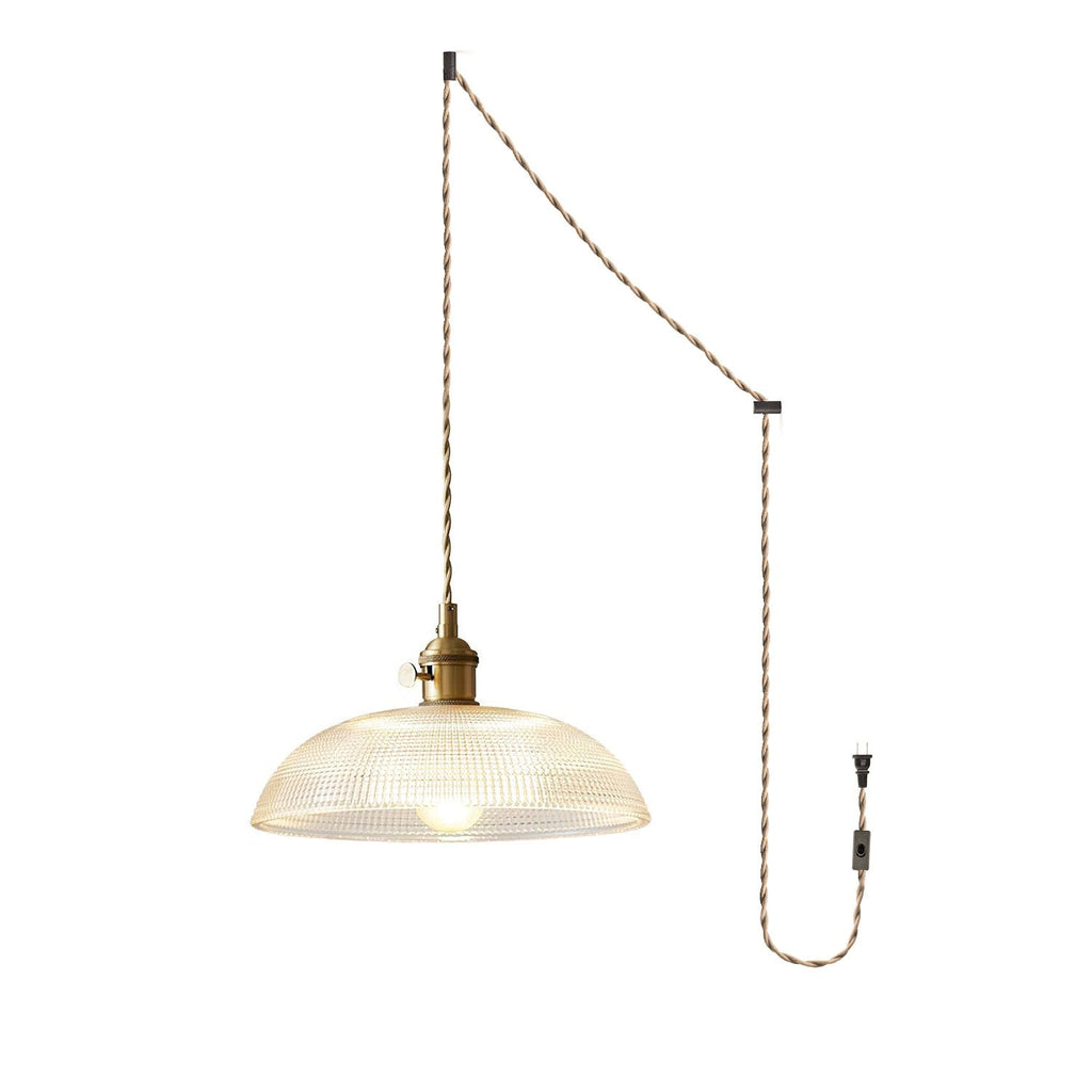 Ribbed Glass Ceiling Pendant Light | Polished Brass, Indoor Use & Ideal for Living Room or Dining Area