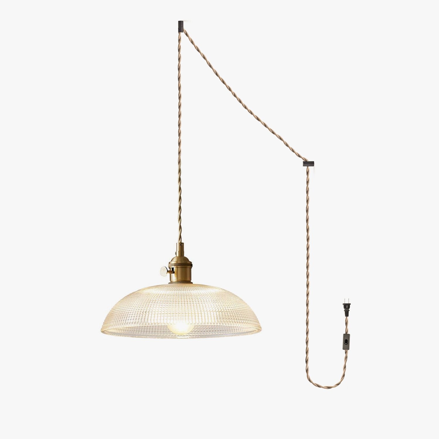 Ribbed Glass Ceiling Pendant Light | Polished Brass, Indoor Use & Ideal for Living Room or Dining Area