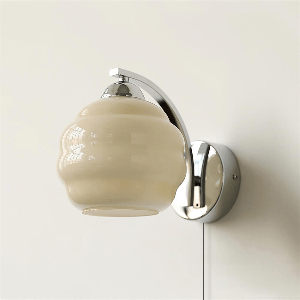 Art Deco Plug-in Wall Lamp | Vintage Gold or Chrome Finish with White Glass Shade for Indoor Use