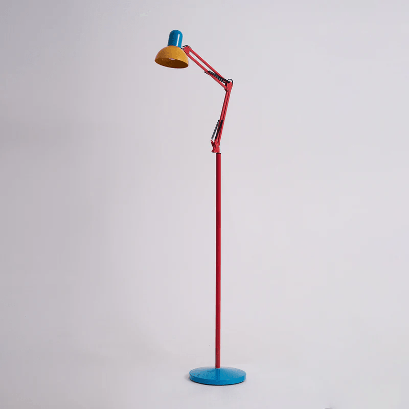 LED Floor Lamp | Adjustable Multi-Jointed Arm, Bright Blue Base & Yellow Shade for Home Office or Reading