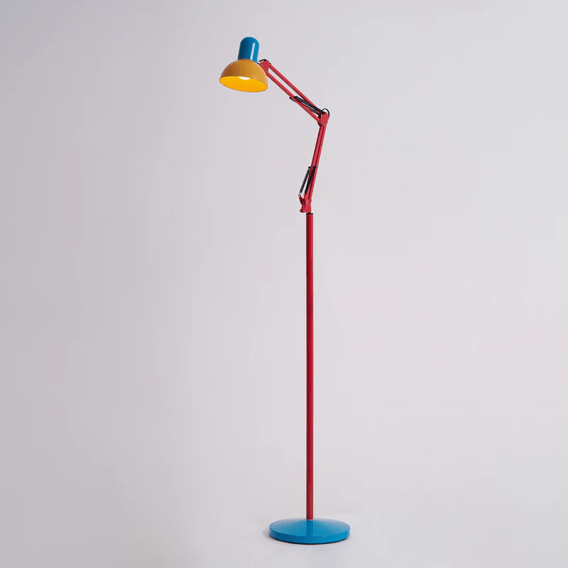 LED Floor Lamp | Adjustable Multi-Jointed Arm, Bright Blue Base & Yellow Shade for Home Office or Reading