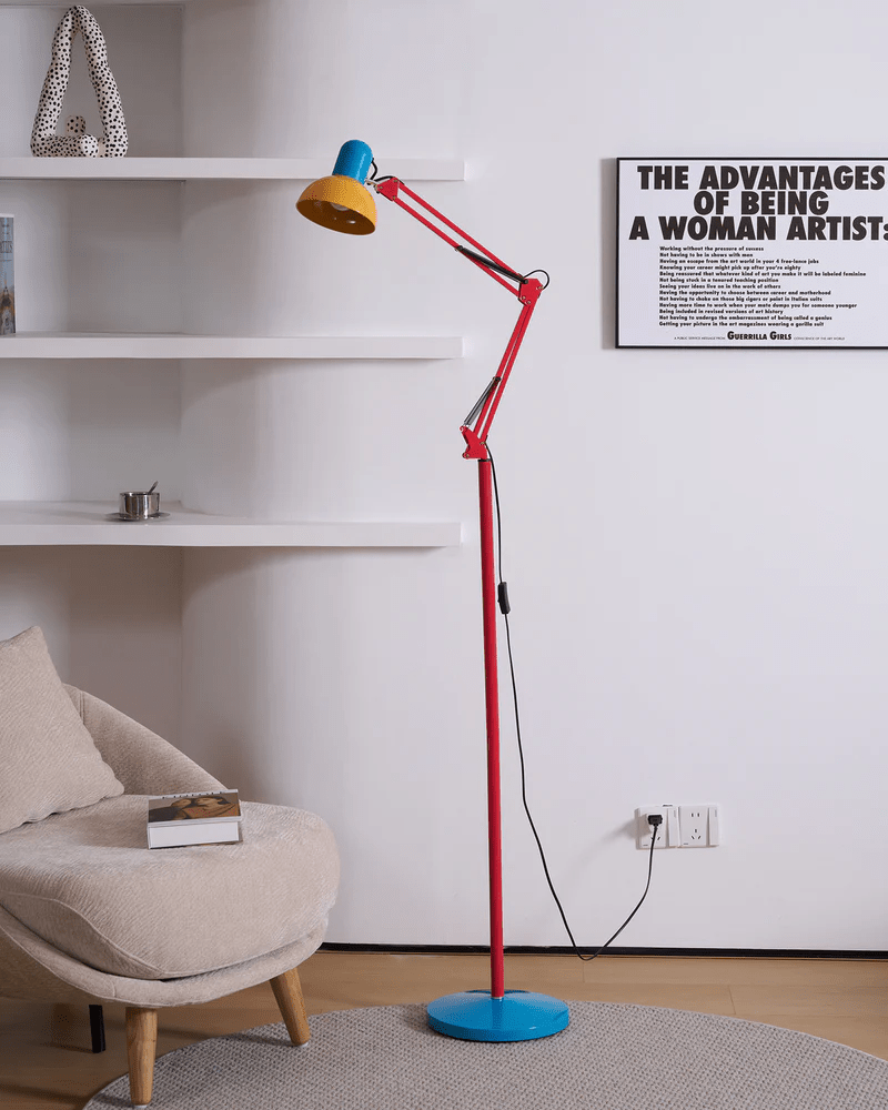 LED Floor Lamp | Adjustable Multi-Jointed Arm, Bright Blue Base & Yellow Shade for Home Office or Reading