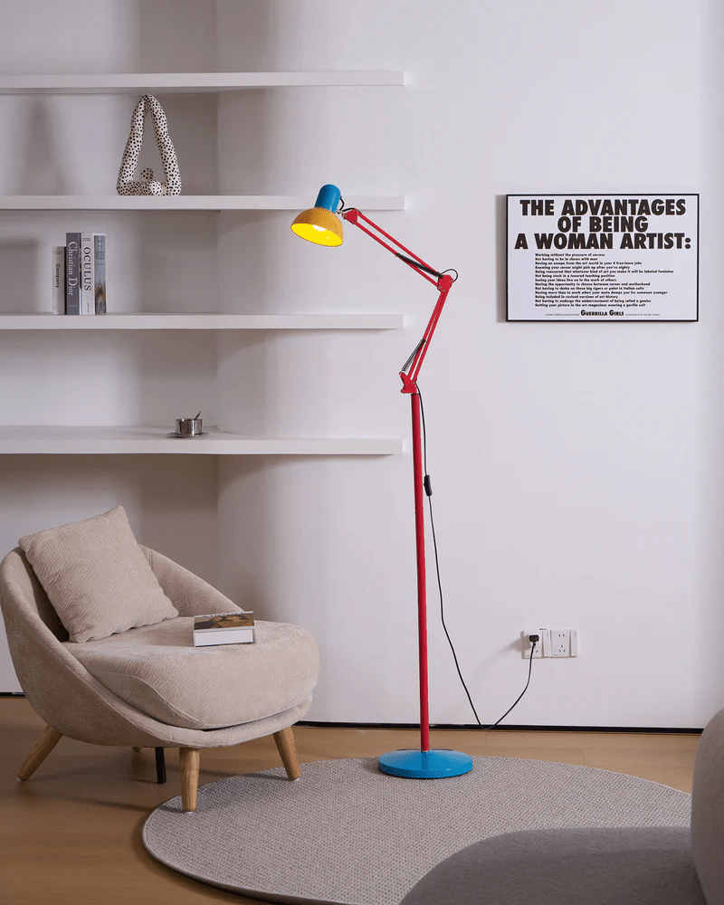 LED Floor Lamp | Adjustable Multi-Jointed Arm, Bright Blue Base & Yellow Shade for Home Office or Reading