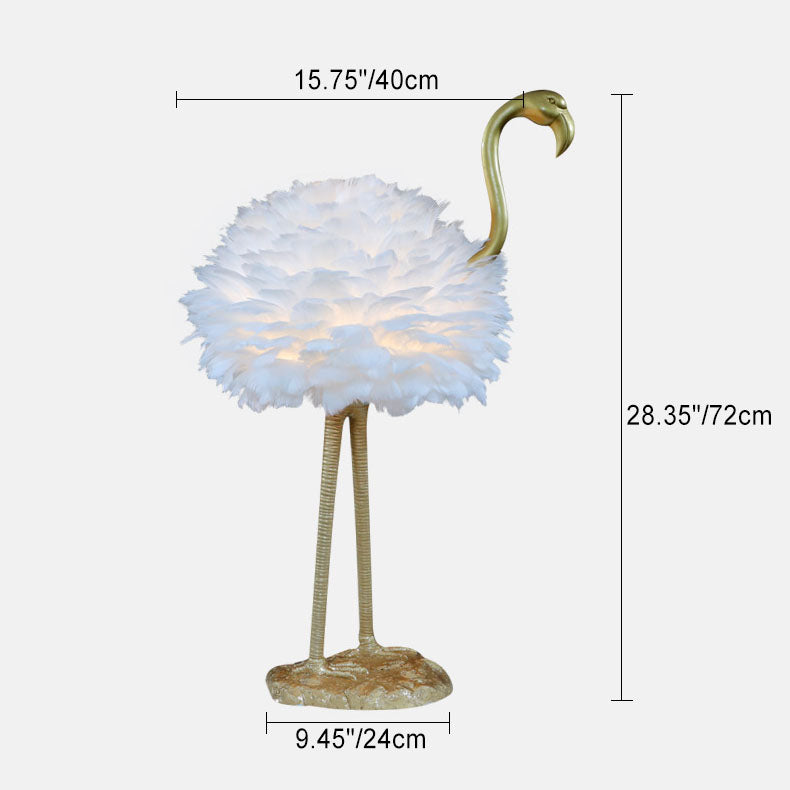 LED Table Lamp with Goose Feather Shade and Metal Flamingo Base for Bedside Lighting in Contemporary Nordic Style