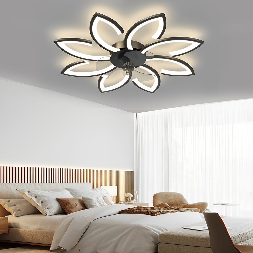 LED Modern Ceiling Fan Light with Flower Design, Smart Silent Stepless Dimming, Ideal for Living Room & Bedroom