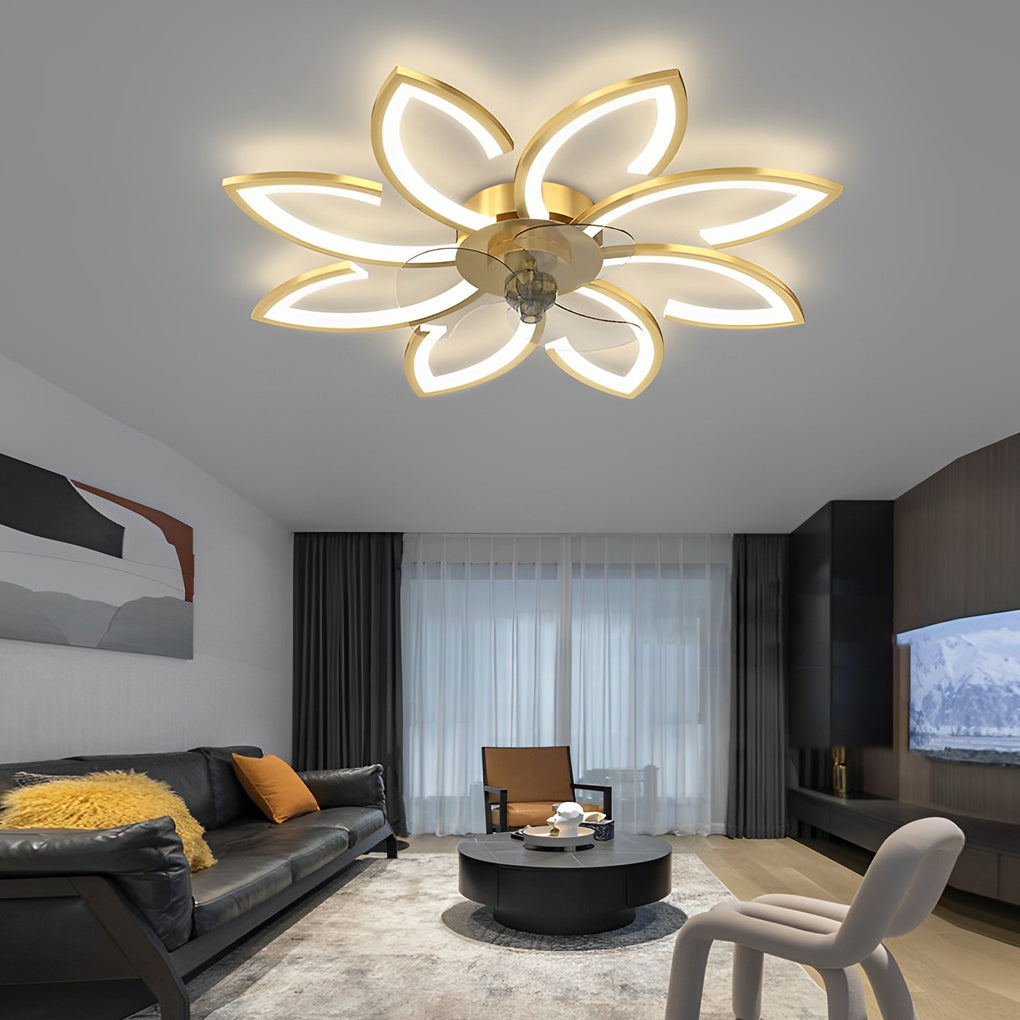 LED Modern Ceiling Fan Light with Flower Design, Smart Silent Stepless Dimming, Ideal for Living Room & Bedroom