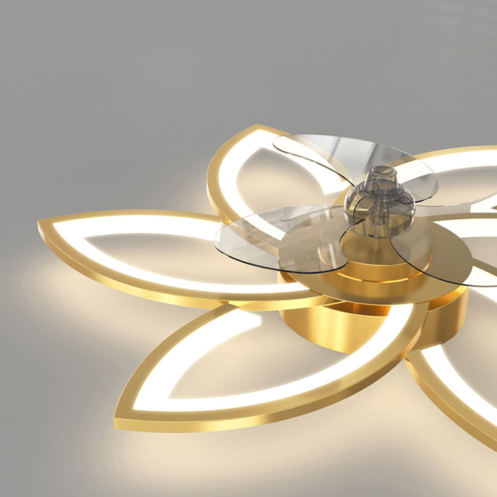 LED Modern Ceiling Fan Light with Flower Design, Smart Silent Stepless Dimming, Ideal for Living Room & Bedroom